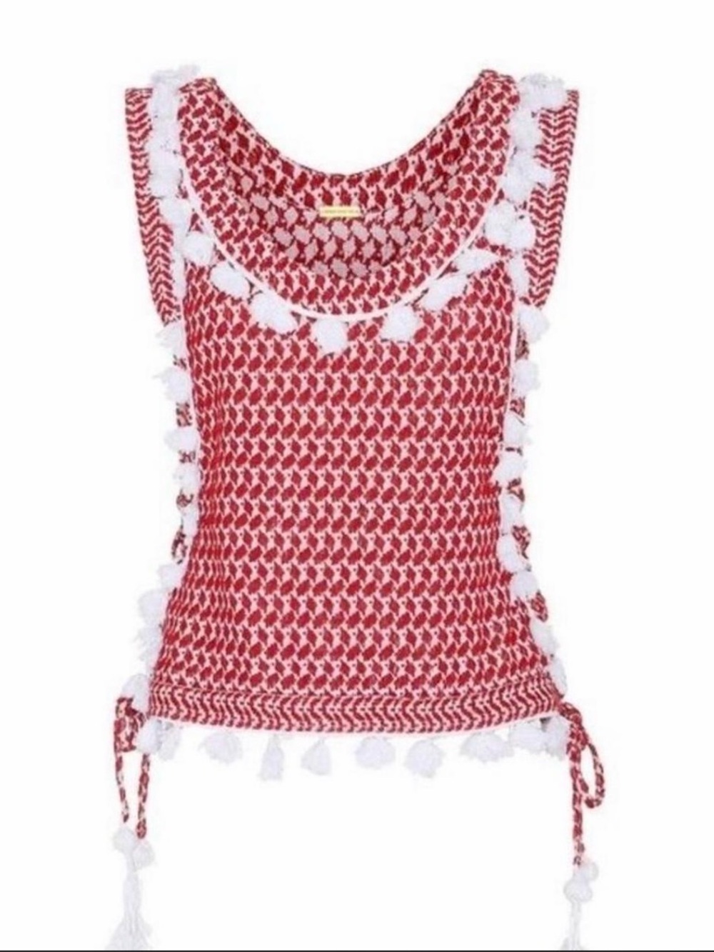 Dodo Bar Or Red Crochet Tank with White Tassel Trim